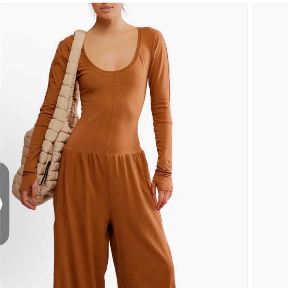 Free People Tan Wide Leg Jumpsuit